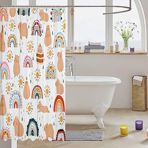 Capybara Shower Curtain 72x72 Kids Rainbow Cartoon Bath Curtain Set