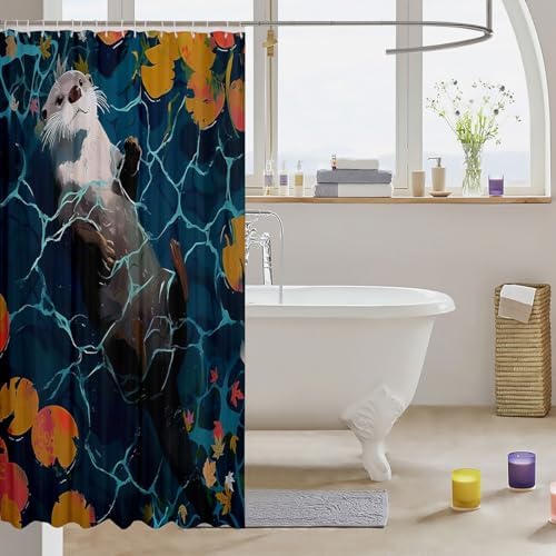 Feelyou Otter Shower Curtain Set 72x72 Waterproof Kids Cartoon Animal Bath Curtain