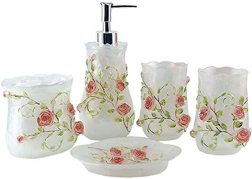 LUANT Resin 3D Roses 5PC Bathroom Accessory Set