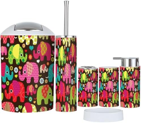 Bathroom Accessories Set 6 Pcs Retro Elephant Kids Pattern