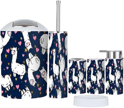Bathroom Accessories Set 6 Pcs Durable Cute Alpacas Decor