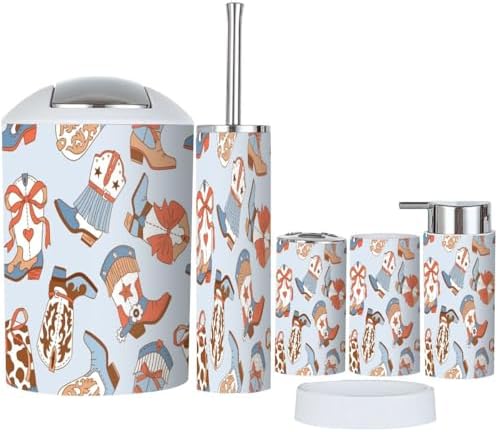 6-Piece Bathroom Set with Cowboy Boots Design
