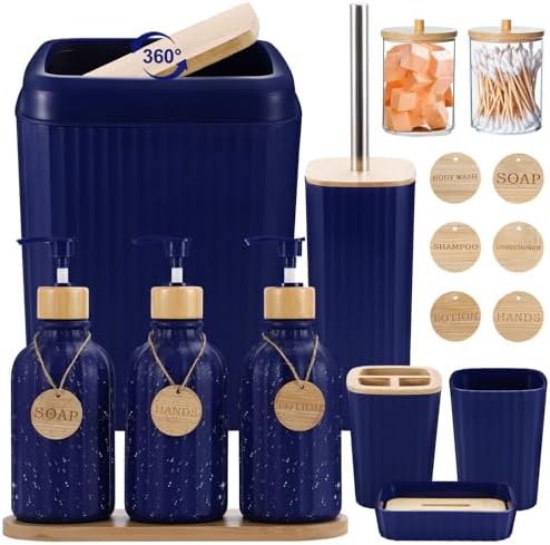 XLHOMO Navy Blue Bathroom Accessories Set 17PCS for Home Use