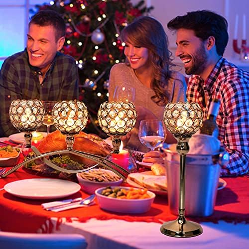 Elegant Crystal Candle Holders 3-Arm Tealight Centerpiece for Dining Tables