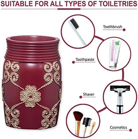 4pc Elegant Rose Accessory Set - Burgundy Bathroom Accessories