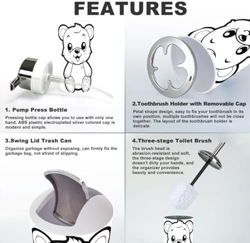 Bathroom Accessories Set 6 Pcs Bear Toothbrush Holder Soap Dispenser Set