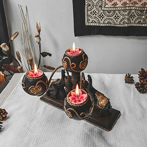 AeraVida Unique Handcarved Thai Elephant Candle Holder with 3 Candles