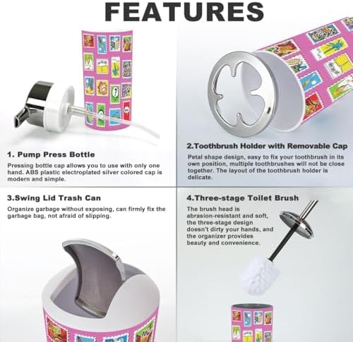 Bathroom Accessories Set 6 Pcs Comic Book Style Decor