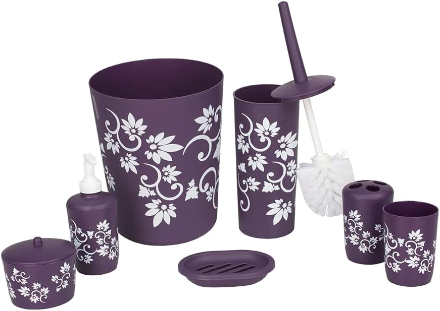 7-Piece Floral Bath Set Purple - Home Basics