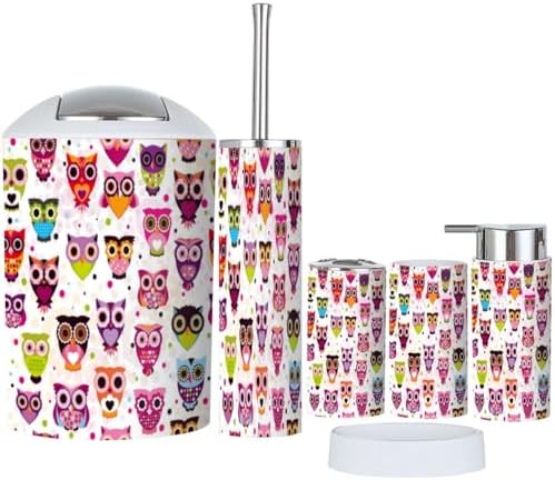 Stylish 6-Piece Bath Accessory Set with Owl Pattern for Kids