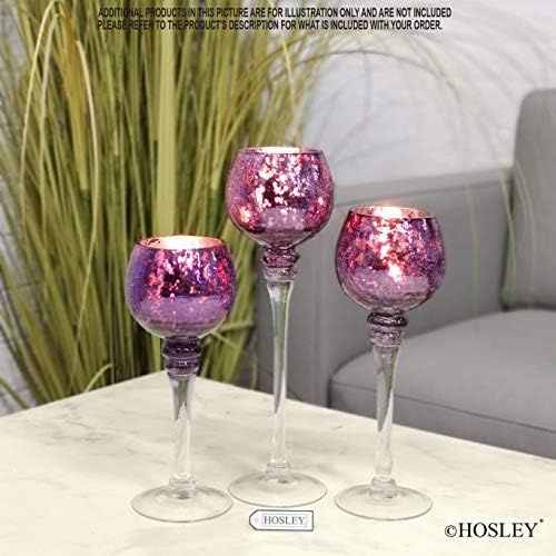 Hosley Set of 3 Crackle Purple Glass Tealight Holders