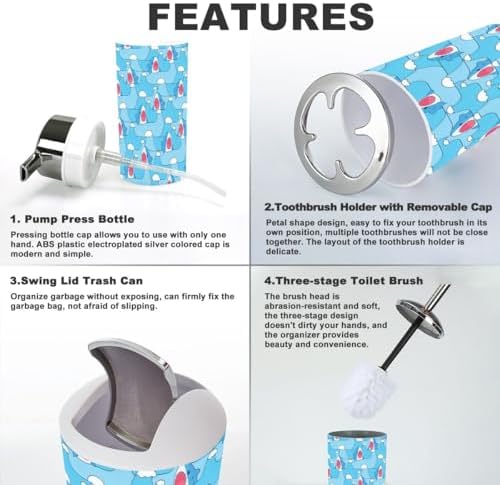 Cute Shark Sea Wave Bathroom Accessories Set 6 Pcs