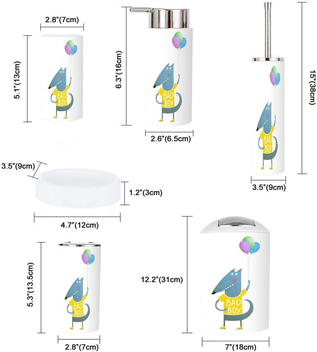 6-Piece Kids Bathroom Set Wolf Dog Balloons Pvc Dispenser