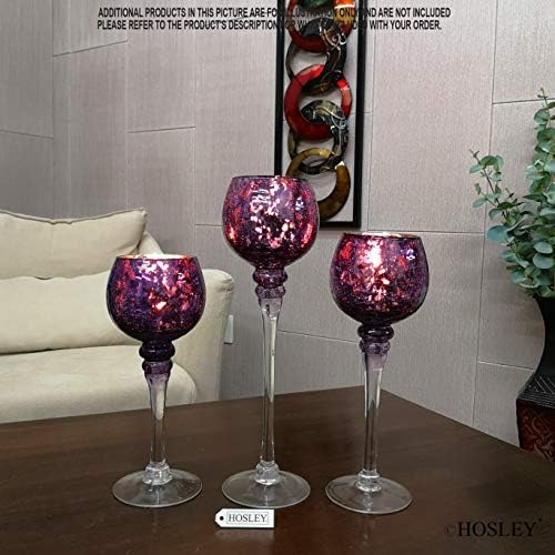 Hosley Set of 3 Crackle Purple Glass Tealight Holders