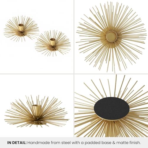Vibing Gold Metal Starburst Candle Stick Holders Set