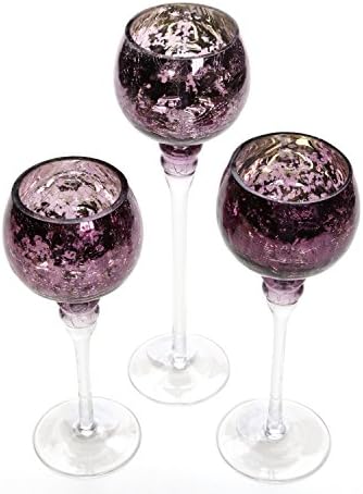 Hosley Set of 3 Crackle Purple Glass Tealight Holders