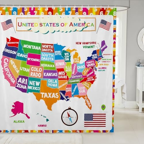 Feelyou USA Map Learning Shower Curtain
