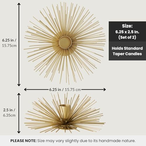 Vibing Gold Metal Starburst Candle Stick Holders Set