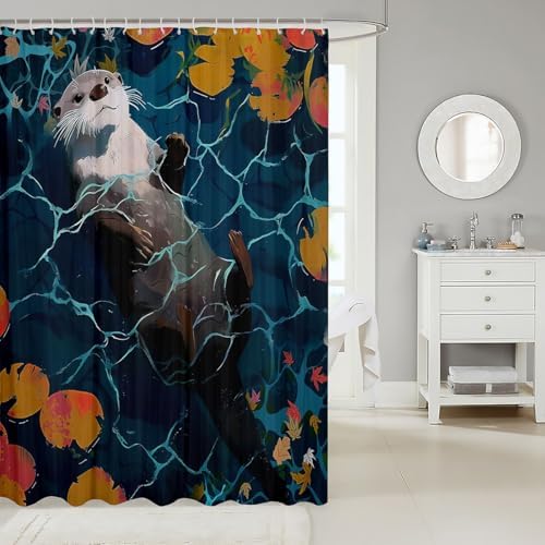 Feelyou Otter Shower Curtain Set 72x72 Waterproof Kids Cartoon Animal Bath Curtain