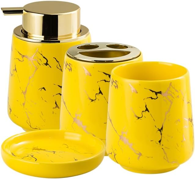 YYW Ceramic Bathroom Accessory Set Four Piece Yellow