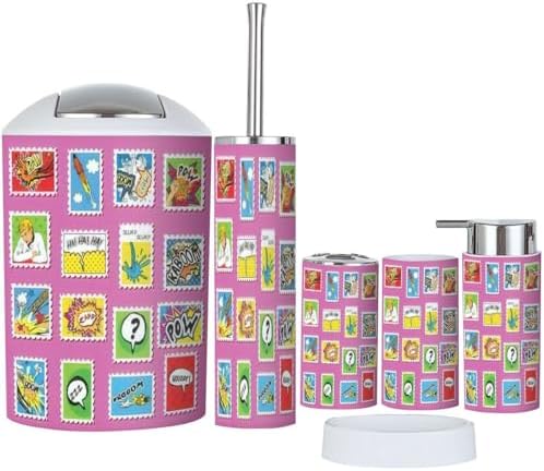 Bathroom Accessories Set 6 Pcs Comic Book Style Decor