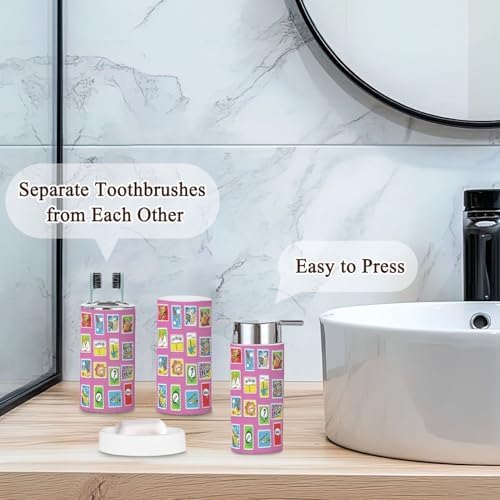 Bathroom Accessories Set 6 Pcs Comic Book Style Decor