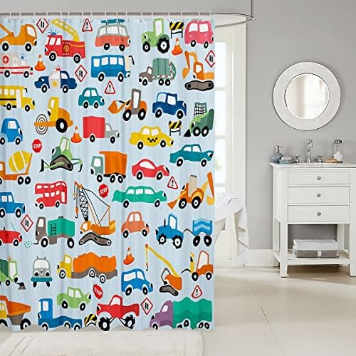 Cartoon Car Bathroom Waterproof Accessories with 12 Hooks for Kids