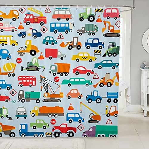 Cartoon Car Bathroom Waterproof Accessories with 12 Hooks for Kids