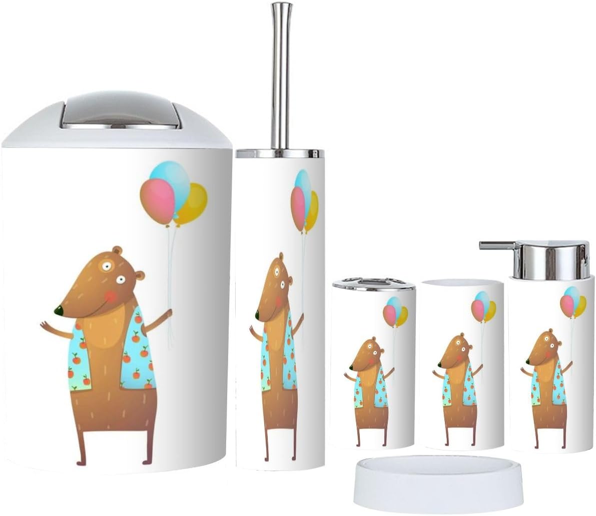 6 Piece Bathroom Accessories Set with Teddy Bear Balloons