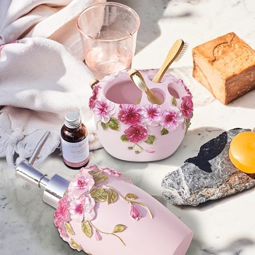 LUANT Pink 5-Piece Bathroom Accessories Set - Modern Luxury with Blossom Design