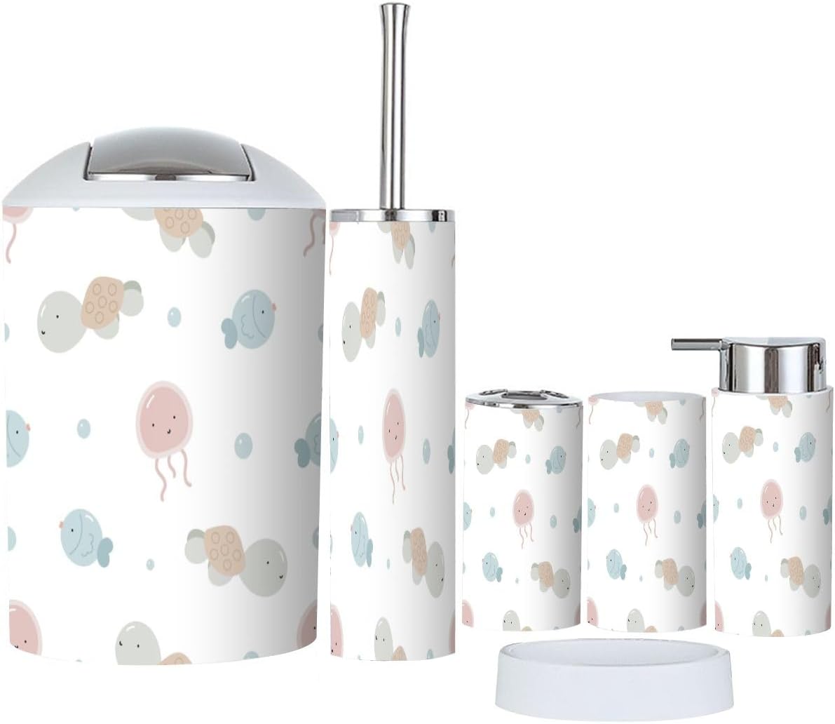 Bathroom Accessories Set 6 Pcs Pastel Cute Sea Characters Design