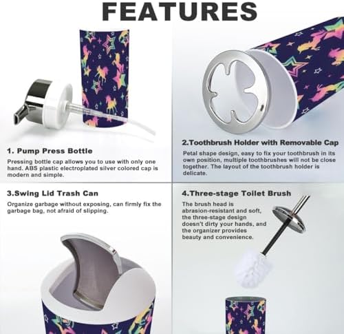 Sleek Durable 6-Piece Bathroom Accessory Set with Smooth Closure Holographic Design