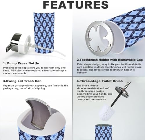 Stylish Blue Gingham Bathroom Set 6 Pcs