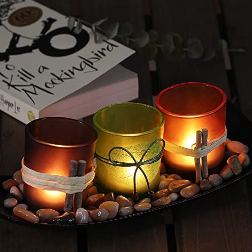 VOTIVE CANDLE HOLDER SET WITH NATURAL TEA LIGHTS AND RICKshaw rocks