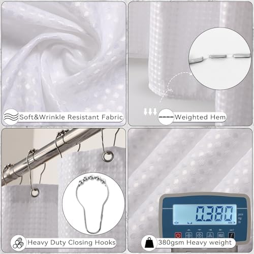 Essential White Bathroom Set with Woven Rugs Shower Curtain for Home Use