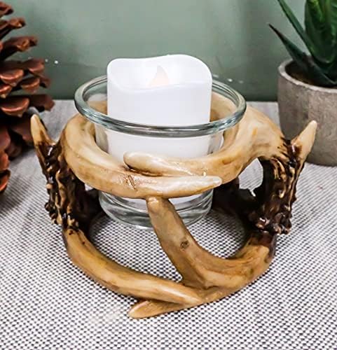 Ebros Set of 2 Wildlife Rustic Antler Votive Candle Holders