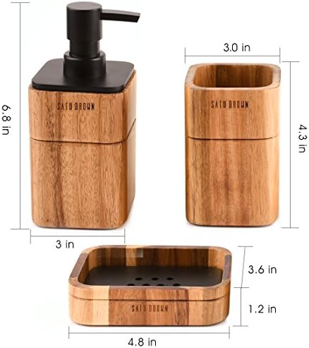 Bathroom Accessory Set 3-Piece Acacia Wood Rlegant Reusable and Eco-Friendly