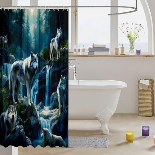 Feelyou Wolf Bath Curtain Kids Waterproof 3D Print Design