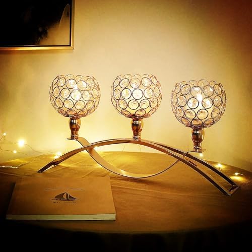 Elegant Crystal Candle Holders 3-Arm Tealight Centerpiece for Dining Tables