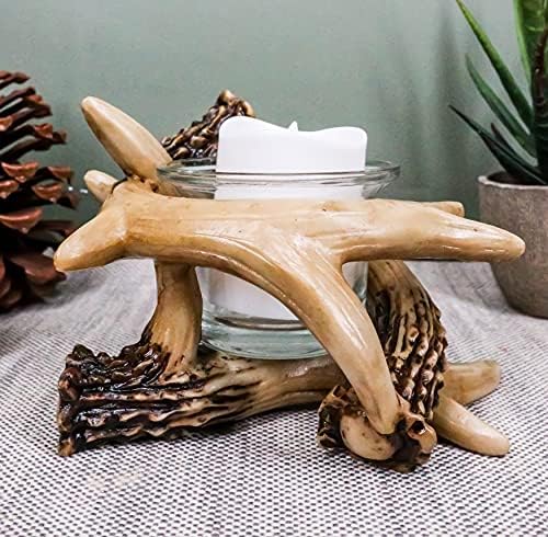 Ebros Set of 2 Wildlife Rustic Antler Votive Candle Holders