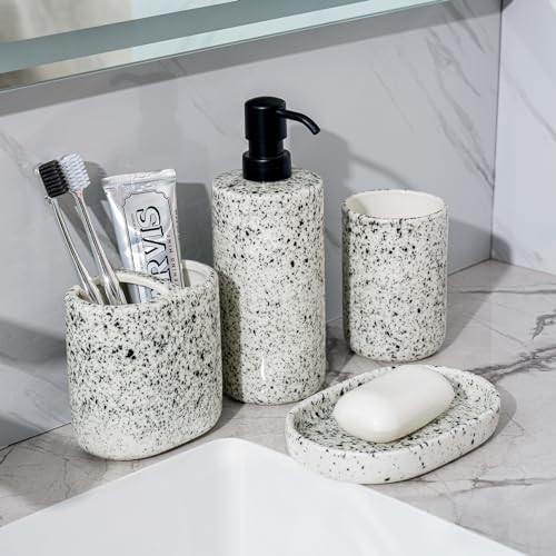 Rich Leisure Bathroom Accessory Set - 4-Piece Ink-Splattered Design