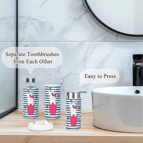Bathroom Accessories Set 6 Pcs Cute Bunny Girl Design for Kids