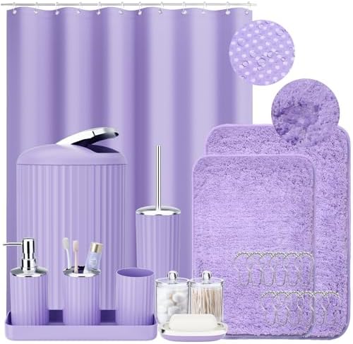 Luxury Plush Bath Mat Set with Absorbent Shower Curtain Rugs