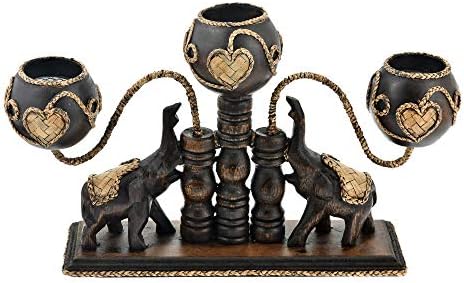 AeraVida Unique Handcarved Thai Elephant Candle Holder with 3 Candles