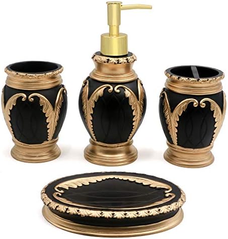 LUANT 4 Piece Bathroom Accessory Set Black with Gold