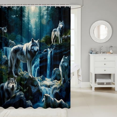 Feelyou Wolf Bath Curtain Kids Waterproof 3D Print Design