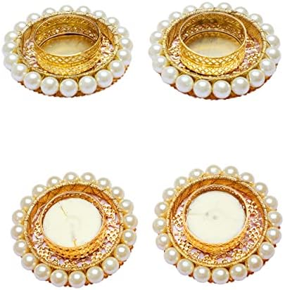 4-Piece Pearl Moti Design White Candle Holder Set