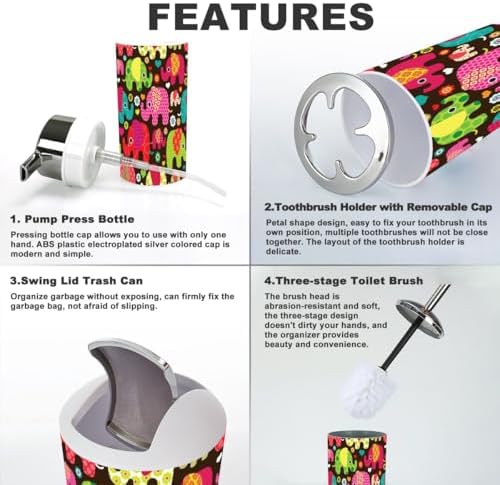 Bathroom Accessories Set 6 Pcs Retro Elephant Kids Pattern