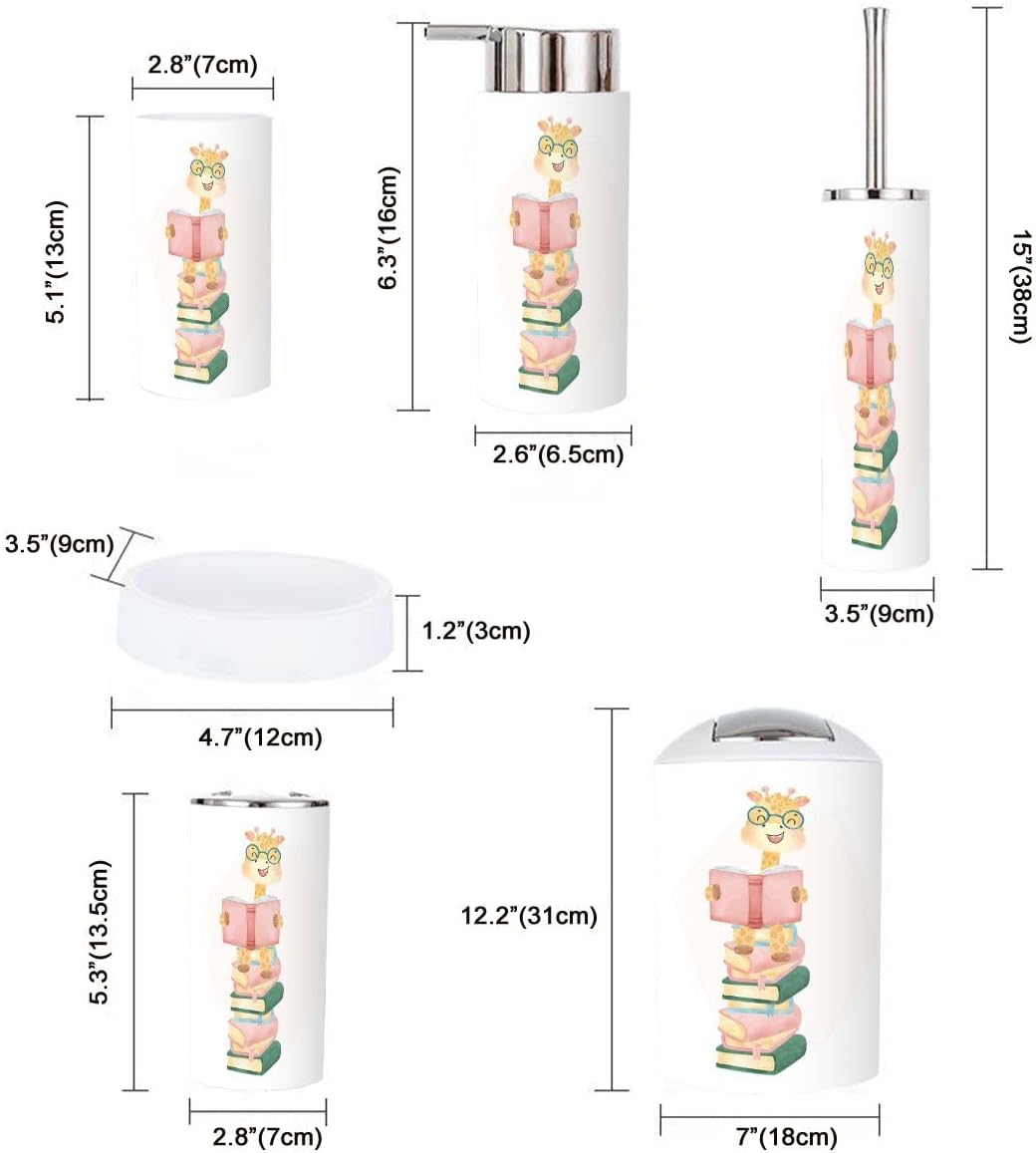 Cute Happy Nerdy Giraffe Bathroom Accessory Set 6 Pcs
