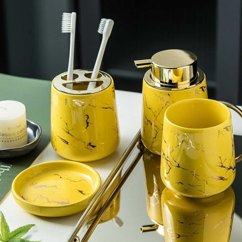 YYW Ceramic Bathroom Accessory Set Four Piece Yellow